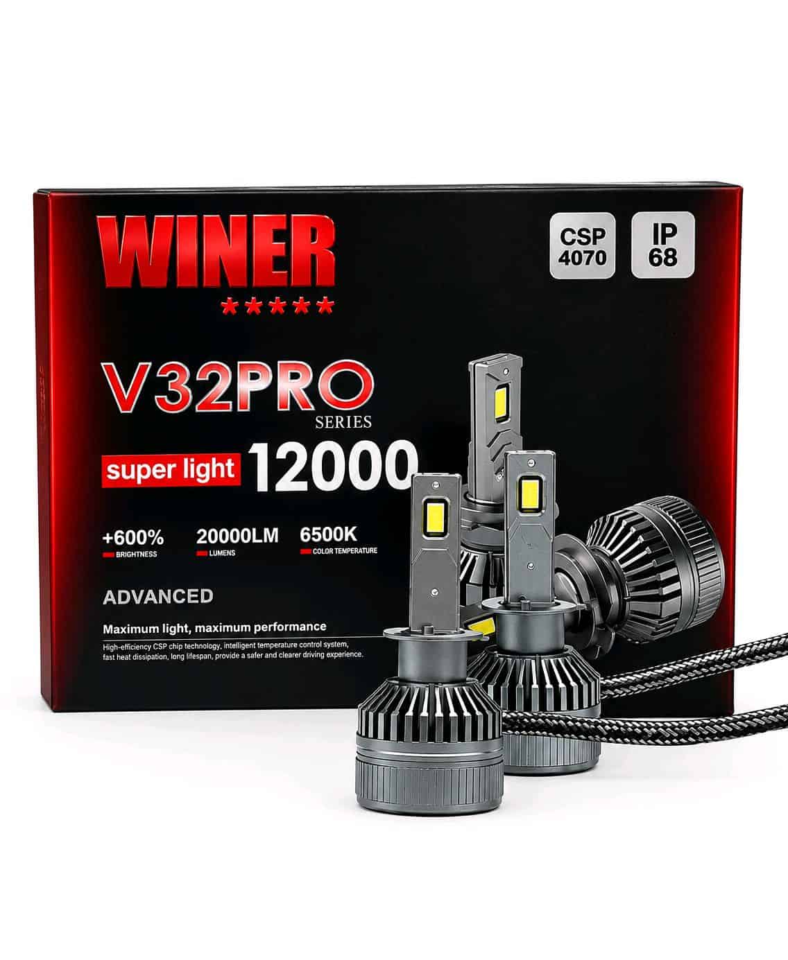 لامپ هدلایت وینر V32PRO سری سوپر لایت با توان 12000 لومن و فناوری LED پیشرفته.